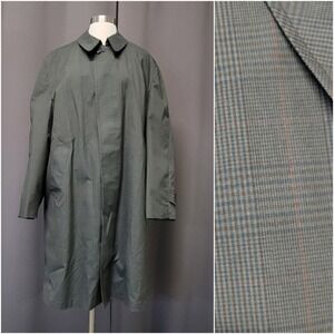 Vintage 50s Towncraft Plus Penn-Prest‎ Green Plaid Trench Coat Zip Out Lining XL